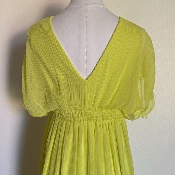 VERO MODA Aware Neon Yellow Cap Sleeve Ruffle Midi Dress Size XS NWT - Picture 10 of 15